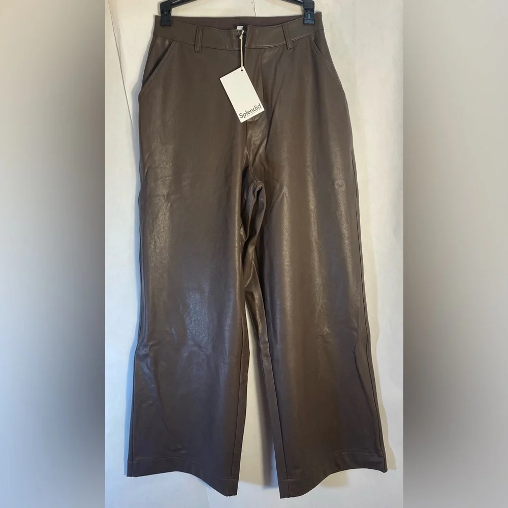 NWT Splendid Woman's Cropped Vegan Leather Ankle Trouser Brown Size 2 Inseam 26